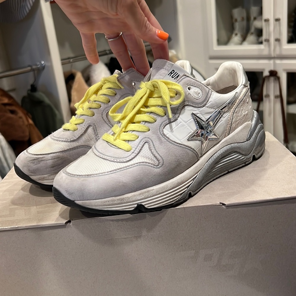 Golden Goose Running Sol white, yellow, crocodile size 8 Dad Sneaker